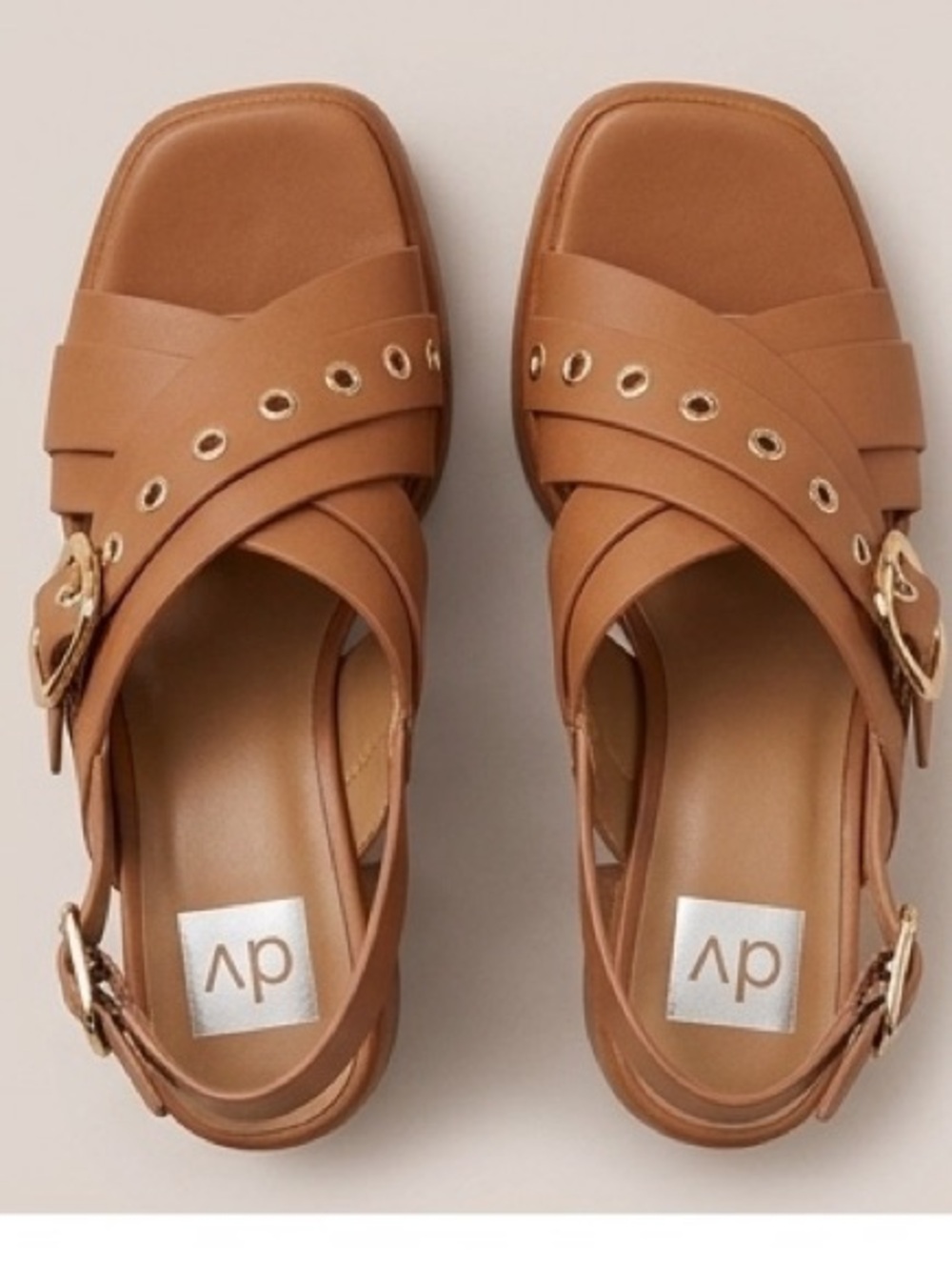 DV Dolce Vita Brown Cross-Strap Platform Block Heel Wood Sandals Buckle Cognac 6 - Picture 3 of 10
